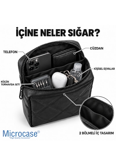 Microcase Kapitone Kumaş Gidon Bağlantılı Scooter Bisiklet Motosiklet Çantası 23x19 Cm Al5690 Siyah