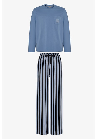Penti Erkek Steel Blue Çizgili Pantolon Uzun Kollu Pijama Takımı Çok Renkli