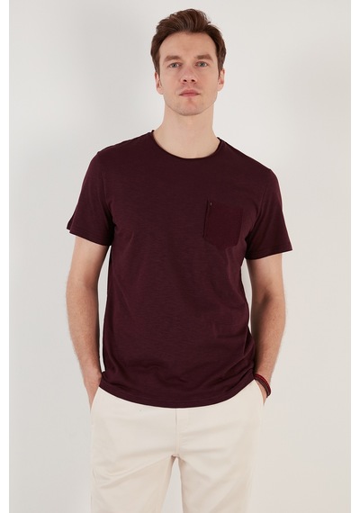 Buratti % 100 Pamuklu Slim Fit Bisiklet Yaka Cepli Erkek T Shirt 5902000 Vişne