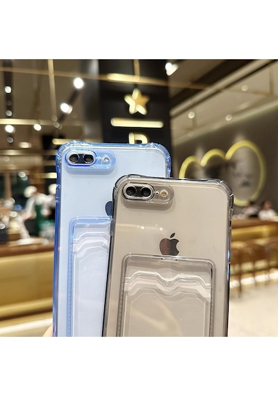 Teknomoda Apple Uyumlu iPhone 7 Kılıf Kartlıklı Anti Şok Korumalı Şeffaf Silikon Füme Koyu Şeffaf Acık Siyah Füme