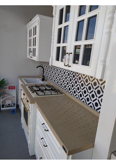 Mutfak Tezgah Arası Kendinden Yapışkanlı Folyo Kaplama Siyah Beyaz Fayans Desen 60cmx100cm
