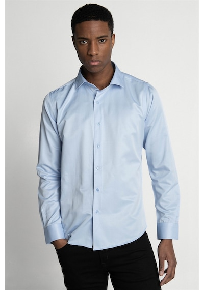 Tudors Slim Fit Dar Kesim Düz Erkek Gömlek-21330-Mavi