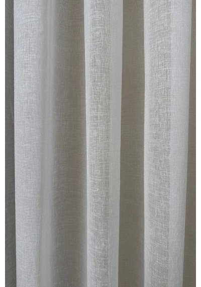1-2 Seyrek Pile Foldet Gerçek Keten Kırık Beyaz Tül Perde