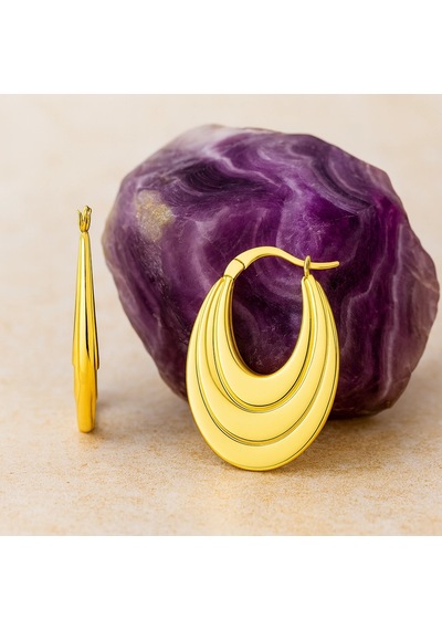 14k Altın Sallantı Oval Küpe, Halka Küpe Altın