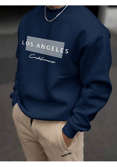 Uyguntarz Unisex Los Angeles Baskılı Oversize Sweatshirt Lacivert