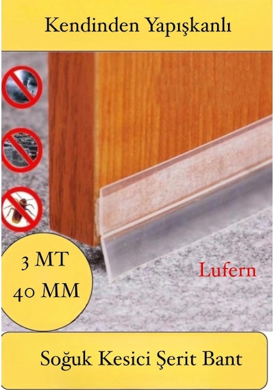 Rüzgar Ses Toz Böcek Önleyici Kapı Altı Isı Yalıtım Soğuk Kesici Şerit Bant Şeffaf 40 Mm X 3 Mt Diğer