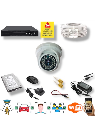 1 Kameralı Set Yapay Zeka Özellikli Gece Görüşlü 5 Mp Sony Lensli Fullhd İç Mekan Güvenlik Kamerası Seti D136b-104