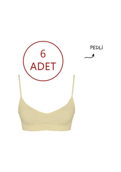 6'lı Kadın Ince Pedli Askılı Dikişsiz Esnek Büstiyer-1 Açık Krem - Siyah