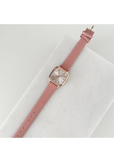 Oval Kare Deri Kordon Rose Saat Pembe Çok Renkli