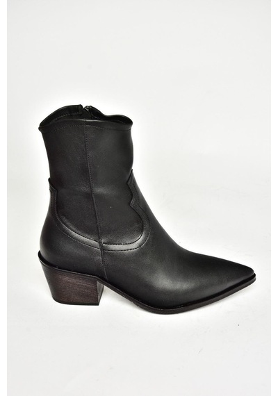 Fox Shoes T356654109 Siyah Sivri Burunlu Kalın Topuklu Kadın Bot Siyah-Suni Deri Siyah