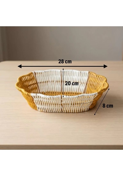 Oval Çift Renkli Plastik Rattan Ekmek Ve Meyve Sepeti - Çok Amaçlı Banyo Ve Mutfak Düzenleyici - Yıkanabilir Dekoratif Tezgâh Üstü Organiz 4915 Çok renkli