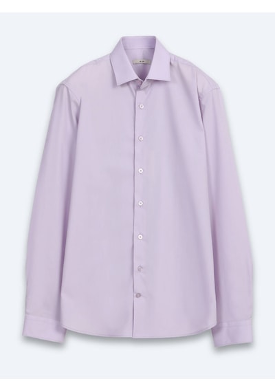 Kip Açık Pembe Regular Fit Uzun Dokuma Casual Pamuk Karışımlı Gömlek