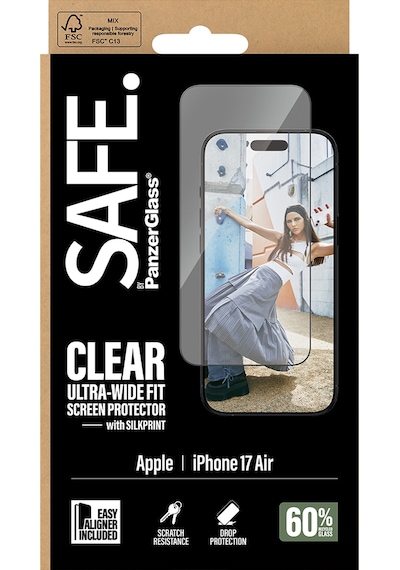 Safe. By Panzerglass Apple Uyumlu iPhone Air Ultra-wide Fit Çerçeve Aparatlı Siyah Çerçeveli Ekran Koruyucu