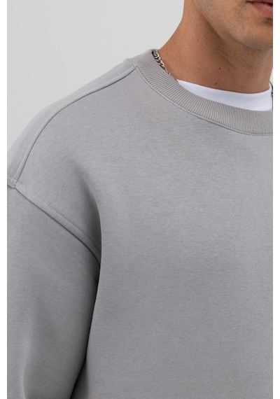 Vamos Basic Bisiklet Yaka Oversize Sweatshirt Gri