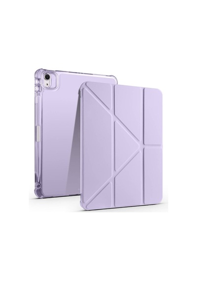 İpad Air 11 2025 M3 A3266-a3267-a3270 Uyumlu Kalem Bölmeli Dönebilen Üçgen Standlı Tri Folding Tablet Kılıfı - Lila - T36453