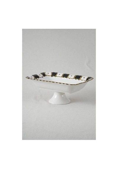 Acar Porselen Dikdörtgen Ayaklı Derin Sunum Tabağı 30x20x13 Cm Siyah-beyaz