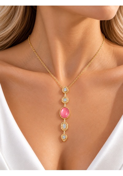 Terragolds Çelik Zincir Pembe Gold Renk Zirkon Taşlı Y Kolye - Bko10556