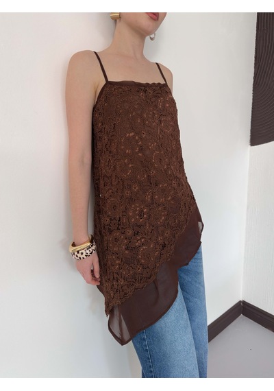 Verymoda Asimetrik Dantel Askılı Bluz D2935 Kahve