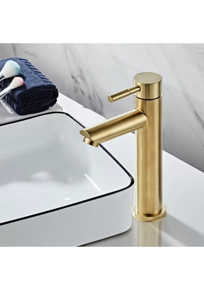 Alfas Mat Gold Çanak Lavabo Bataryası Fırçalı Altın 304 Paslanmaz Çelik Banyo Bataryası Sıcak Soğuk
