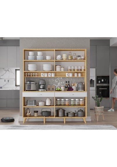 Denze Kahve Köşesi Çok Amaçlı Dolap Kiler Mutfak Dolabı Meşe Beyaz 160cm Meşe Beyaz Denze Kahve Köşesi Çok Amaçlı Dolap Kiler Mutfak Dolabı Meşe Beyaz 160cm Meşe Beyaz