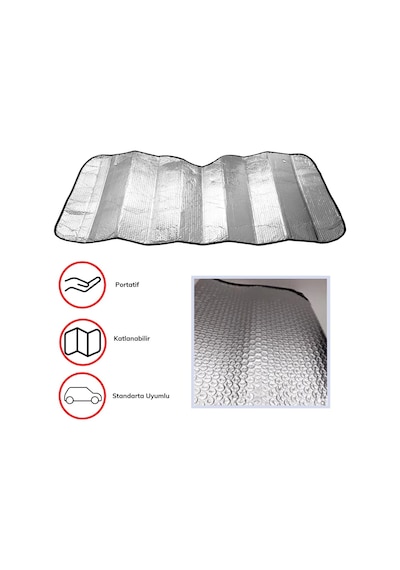 Araba Ön Cam Güneşliği Oto Metalize Alüminyum Katlanabilir Güneşten Koruyucu Perde Güneşlik 130x60cm 1 Adet
