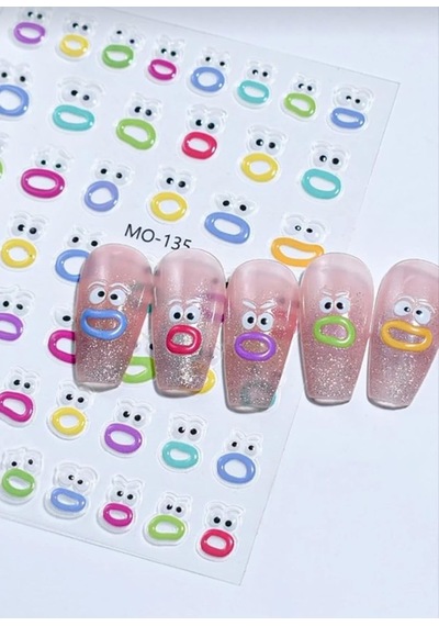 Lexroo Renkli Karikatür Göz Ve Ağız Desenli Tırnak Sticker, Nail Art Süsleme