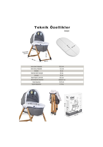 Kiwi Sleeper Anne Yanı  Ayarlı, Tekerli, Katlanır Ahşap Beşik - Antik Bohem Desenli