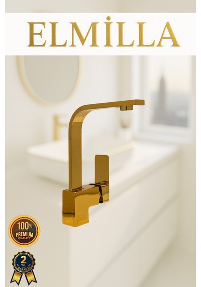 Gold Kare Borulu Lavabo Bataryası Musluğu