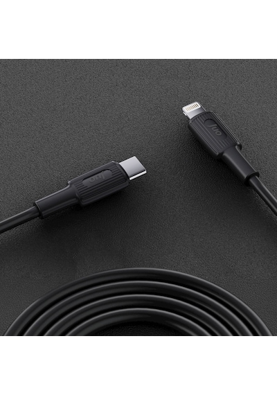 Juo JCBS272-B 27w Usb Type-c To Lightning Apple Uyumlu iPhone - iPak Silikon Hızlı Şarj Ve Data Kablosu Siyah 2 Metre