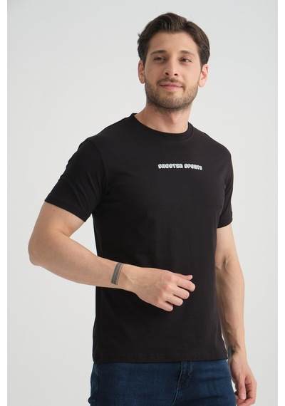 Shooter Sportwear Shooter Erkek Bisiklet Yaka Tişört Premium Pamuklu Yüksek Kalite Regular Fit Siyah