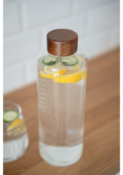 Akasya Kapaklı Ölçekli Cam Matara - 1000 Ml