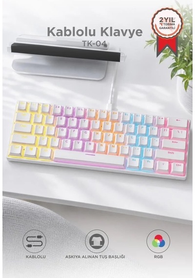 Tuş Takımı Masa Düzeni Çalışma Alanı Kablolu Klavye Rgb Işıklı Mekanik Q Klavye Tk04 Beyaz
