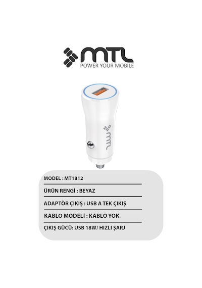 18w Qc 3.0 Hızlı Şarj Destekli Akım Korumalı Led Göstergeli Usb Araç Şarj Cihazı Mt 1812