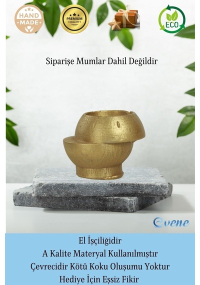 Mumluk Şamdan 3 Adet Tealight Ve İnce Mum Uyumlu Kesik Model - Altın