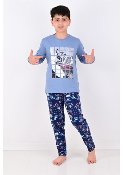 Vitmo Erkek Çocuk Winter Games Uzun Kollu Pijama Takımı Mavi
