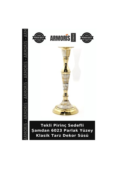 Tekli Pirinç Sedefli Şamdan 6023 Parlak Yüzey Klasik Tarz Dekor Süsü Çok Renkli