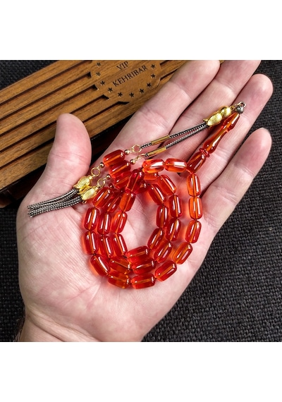 7x11 mm Bal Rengi Ateşi Kehribar İsme Özel Tesbih