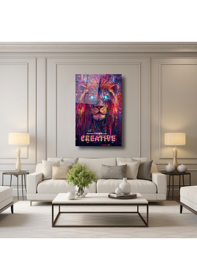 Thınk Creatıve Aslan Illustratıon Art - Cam Tablo - Deg0250