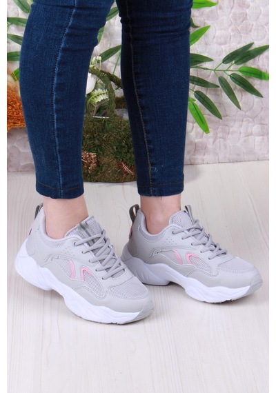 Fort 2107 Lmb Rahat Hafif Kalın Taban Sneaker Kadın Spor Ayakkabı Gri