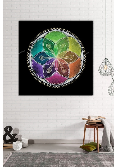 Yaşam Çiçeği Kutsal Geometri Sri Yantra Kanvas Tablo 50 x 50xs