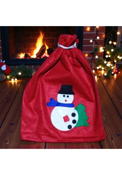 Noel Baba Hediye Çuvalı Kardan Adamlı Çuval Küçük Boy 40x30 Cm Noel Baba Çuvalı Yılbaşı Süsleri 180 Cm