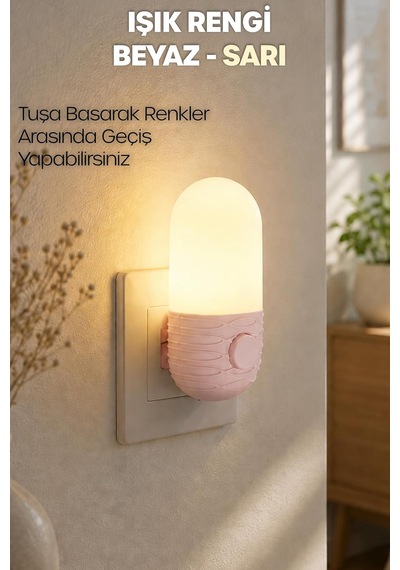 Gece Lambası Elips Tip 2 Mod Sarı-beyaz Işık Tuşlu Koridor Hol Işığı Uyuma Işığı Pembe K7064 Diğer