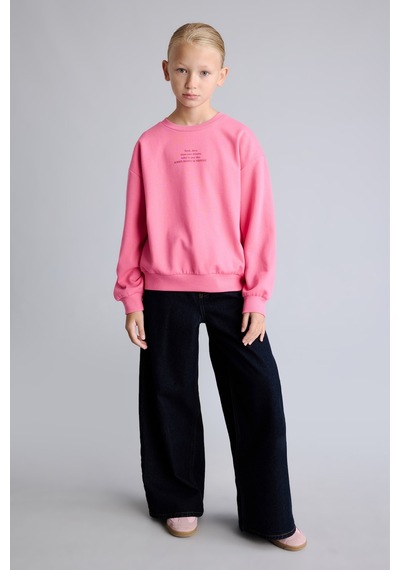 Defacto Relaxed Fit Bisiklet Yaka Baskılı İçi Yumuşak Tüylü Sweatshirt Kız Çocuk I4895a826aupn206 Pembe-pn206
