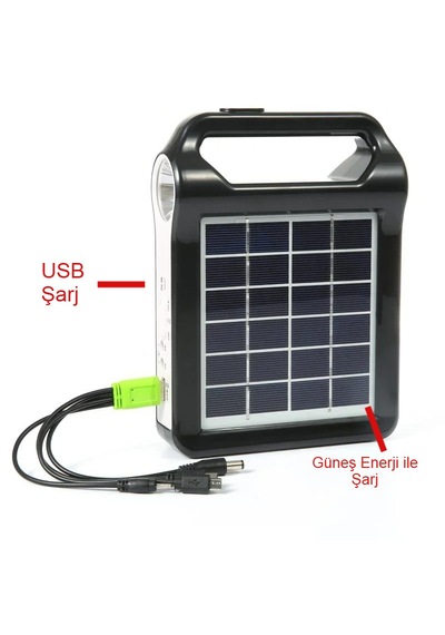 Solar Şarjlı Kamp Feneri Güneş Enerjili Usb Çok Amaçlı Aydınlatma Siyah - Sarı