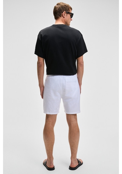 Grimelange LEYTON Erkek Relaxed Fit Çift Cepli Beli Lastikli Keten Karışımlı Dokuma Beyaz Şort & Bermuda