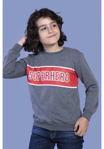 Toontoy Kids Toontoy Erkek Çocuk Baskılı Sweatshirt Antrasit Melanj