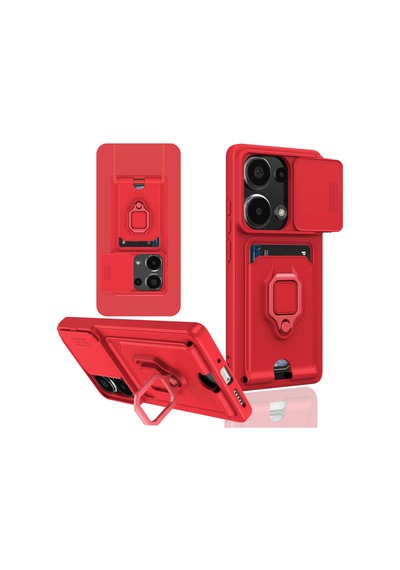 Xiaomi Redmi Note 13 Pro 4g Uyumlu Kılıf Zuma Kartvizitli Yüzüklü Silikon - Kırmızı