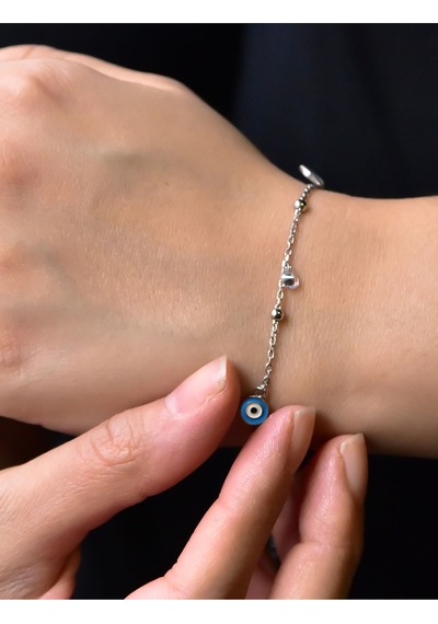 Papatya Silver 925 Ayar Gümüş Turkuaz ve Lacivert Göz Mineli Bileklik