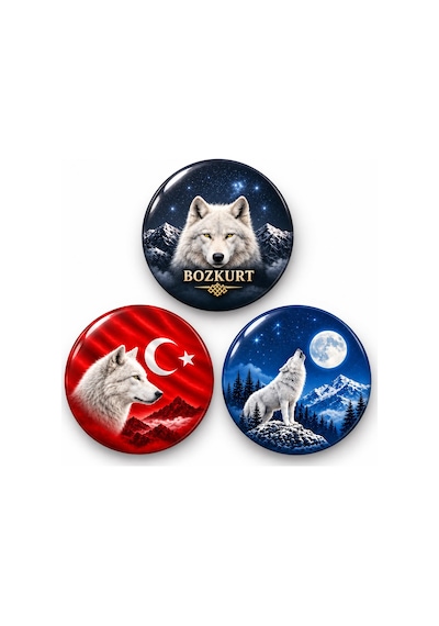 Bozkurt Ay Yıldız Ve Dolunay - 3 Lü 58mm Rozet Seti Çok Renkli