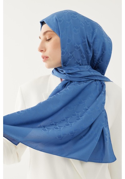 Mirsoy Scarf Mc Desen Parlak Jakar Şal - Mavi Mavi